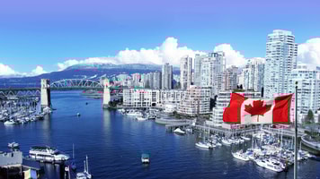 Canadian landscape with flag